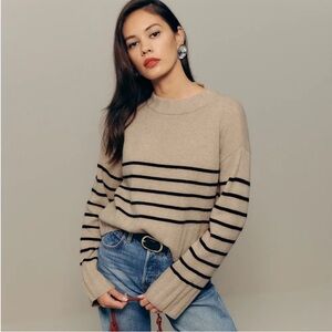 Reformation Striped Beige Wool Sweater